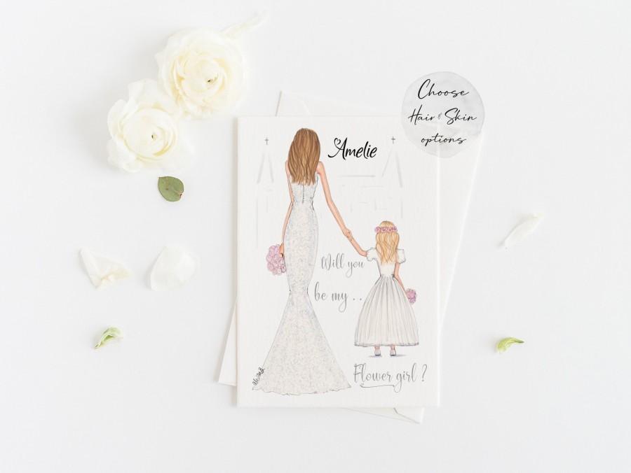 زفاف - Flower girl, junior bridesmaid proposal card, Will you be my flower girl ask card, handmade card for daughter, niece, step child, Add Name