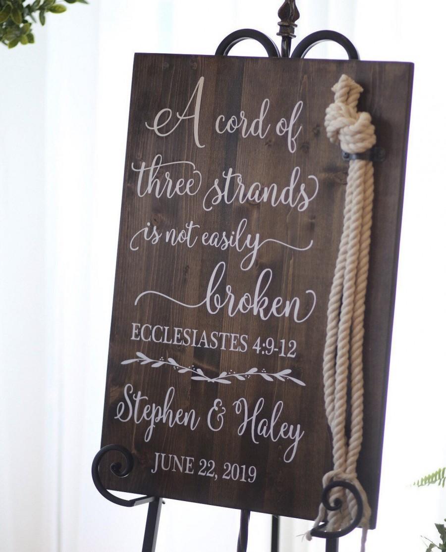 Hochzeit - Cord of Three Strands Sign, Ecclesiastes 4:9-12, Alternative Unity Candle, Unity Ceremony Sign, Wedding Gift A