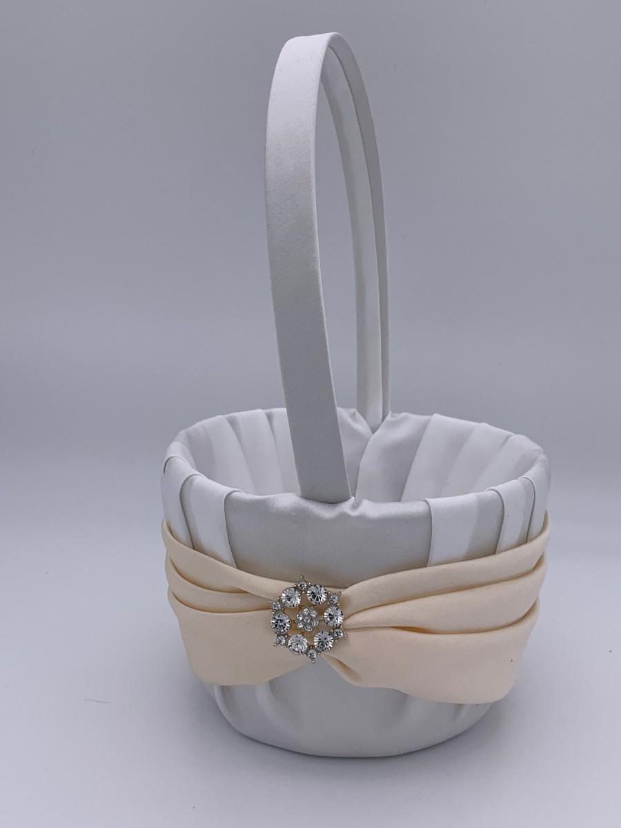 زفاف - Flower Girl Basket- Satin White & Ivory