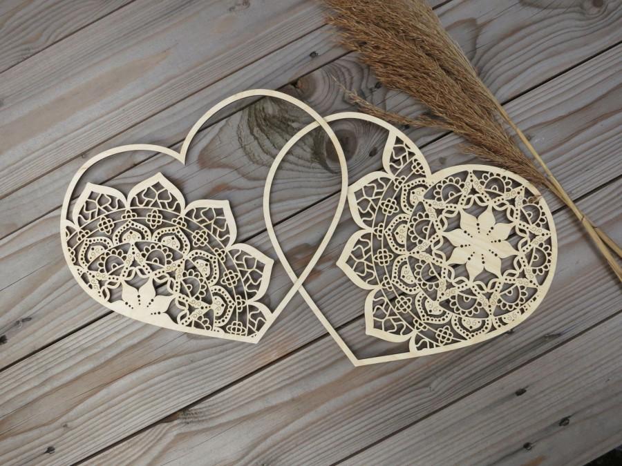 Hochzeit - Wooden Mandala Heart Ornament, natural filigree ornament, ethnic wall hanging, love wedding decor art, woodland rustic gift housewarming