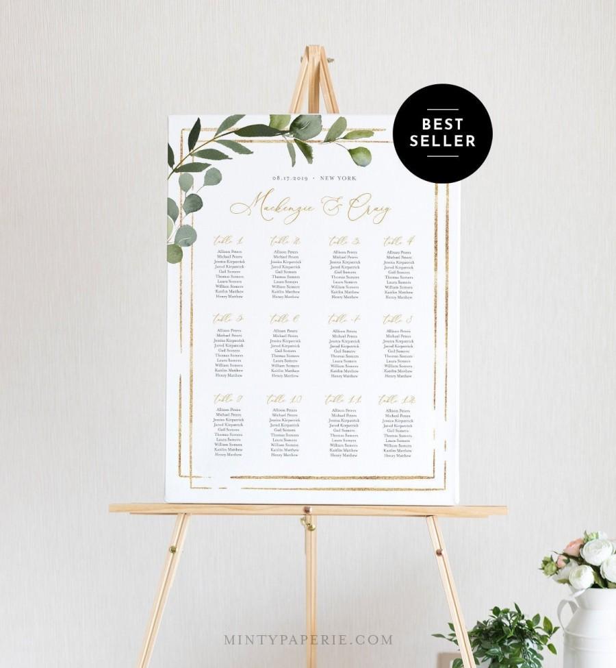 Mariage - Printable Seating Chart Template, Wedding Seating Sign, Instant Download, 100% Editable Text, Greenery, US & UK Poster Sizes, DIY #056-226SC