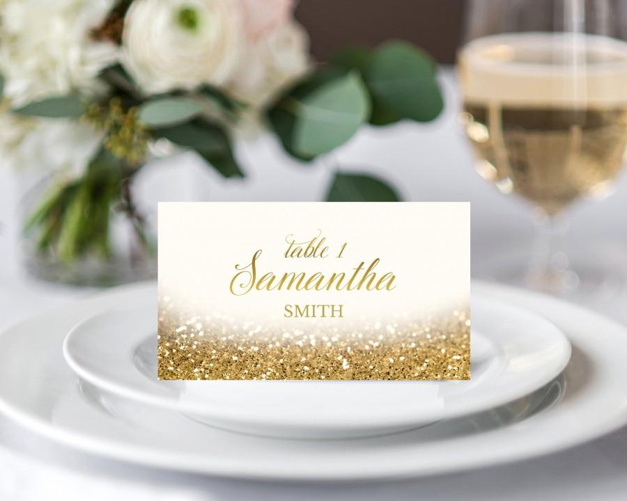 Mariage - Gold Place Cards Wedding Place Cards Escort Cards Personalized Table Seating Cards Gold Glitter Name Cards Elegant Style DIGITAL PRINTABLE