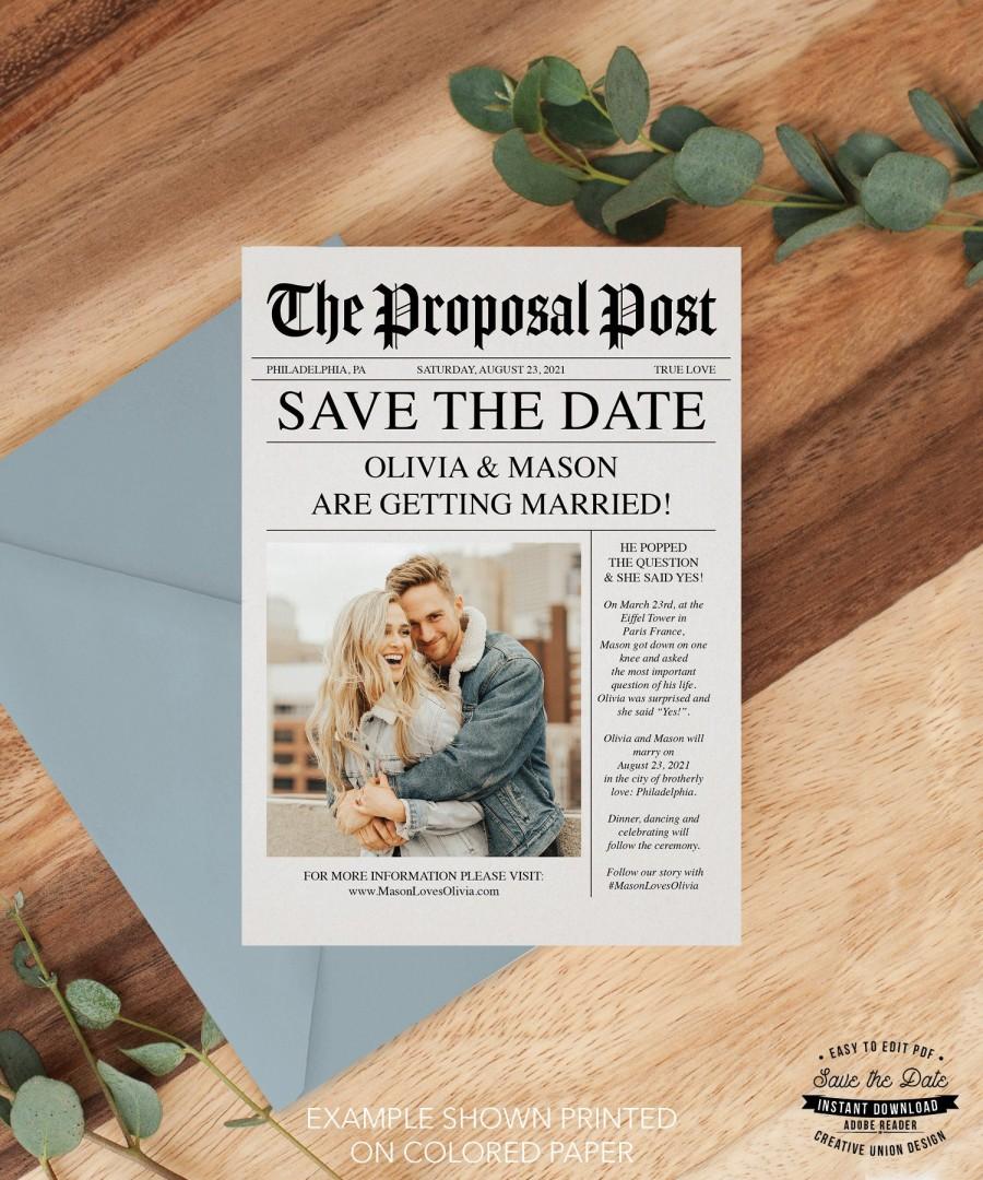Wedding - Newspaper Save the Date Template - Save The Date with Photo - Unique Save The Dates - Wedding Printable Template - Instant Download - News