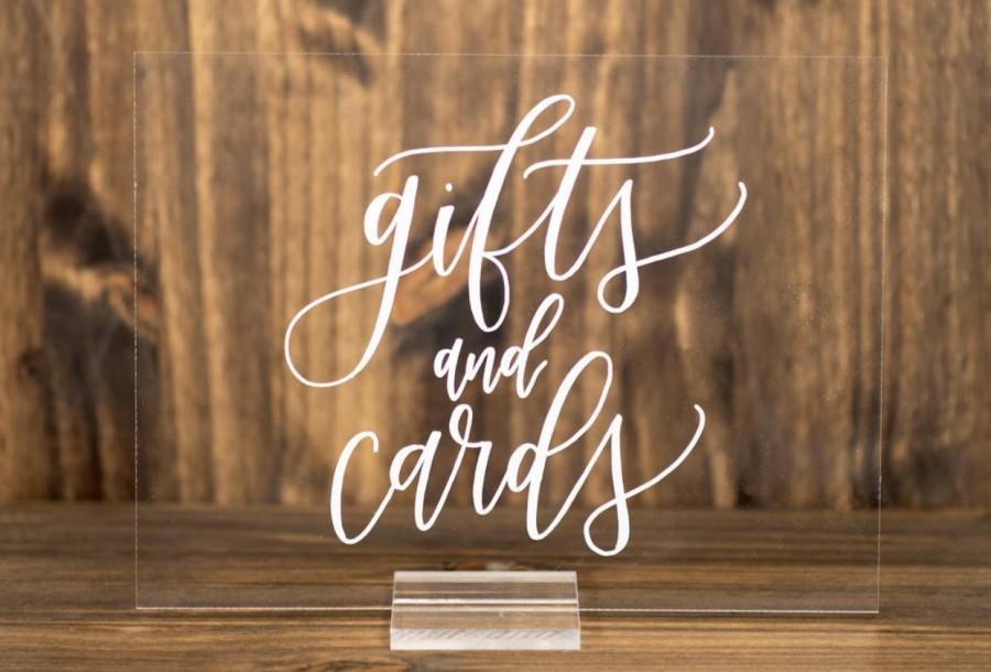 زفاف - Acrylic Cards and Gifts Sign with Wooden or Acrylic Stand, Wedding Sign for Gift Table