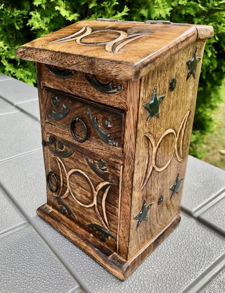 Wedding - Triple Moon Goddess Herb Chest - Wooden Box - gift box - decorative box - herb box - jewelry box - wood box - crystal box - apothecary chest