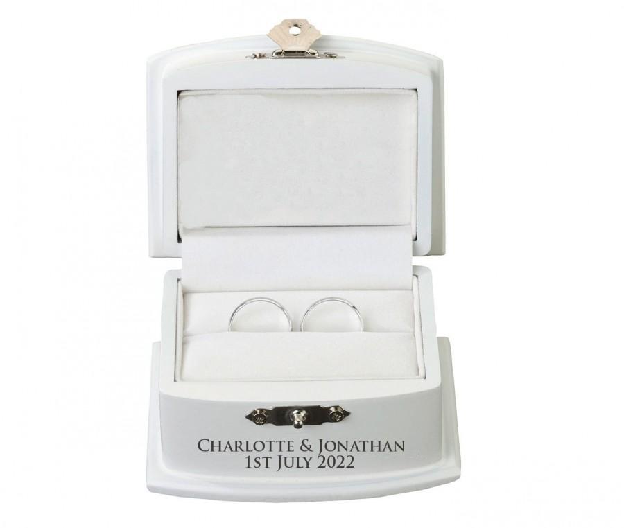 Mariage - Sole Favors Personalised Wedding Ring Box, Wooden, White 3.75" x 3", Ring Bearer Box