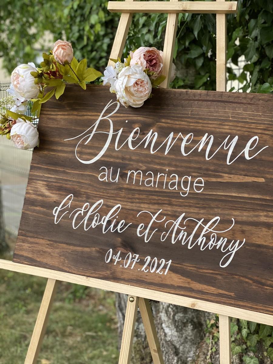 Mariage - Welcome sign - reception sign - wedding welcome sign, wooden sign for 4 maximum TEXTS LINES