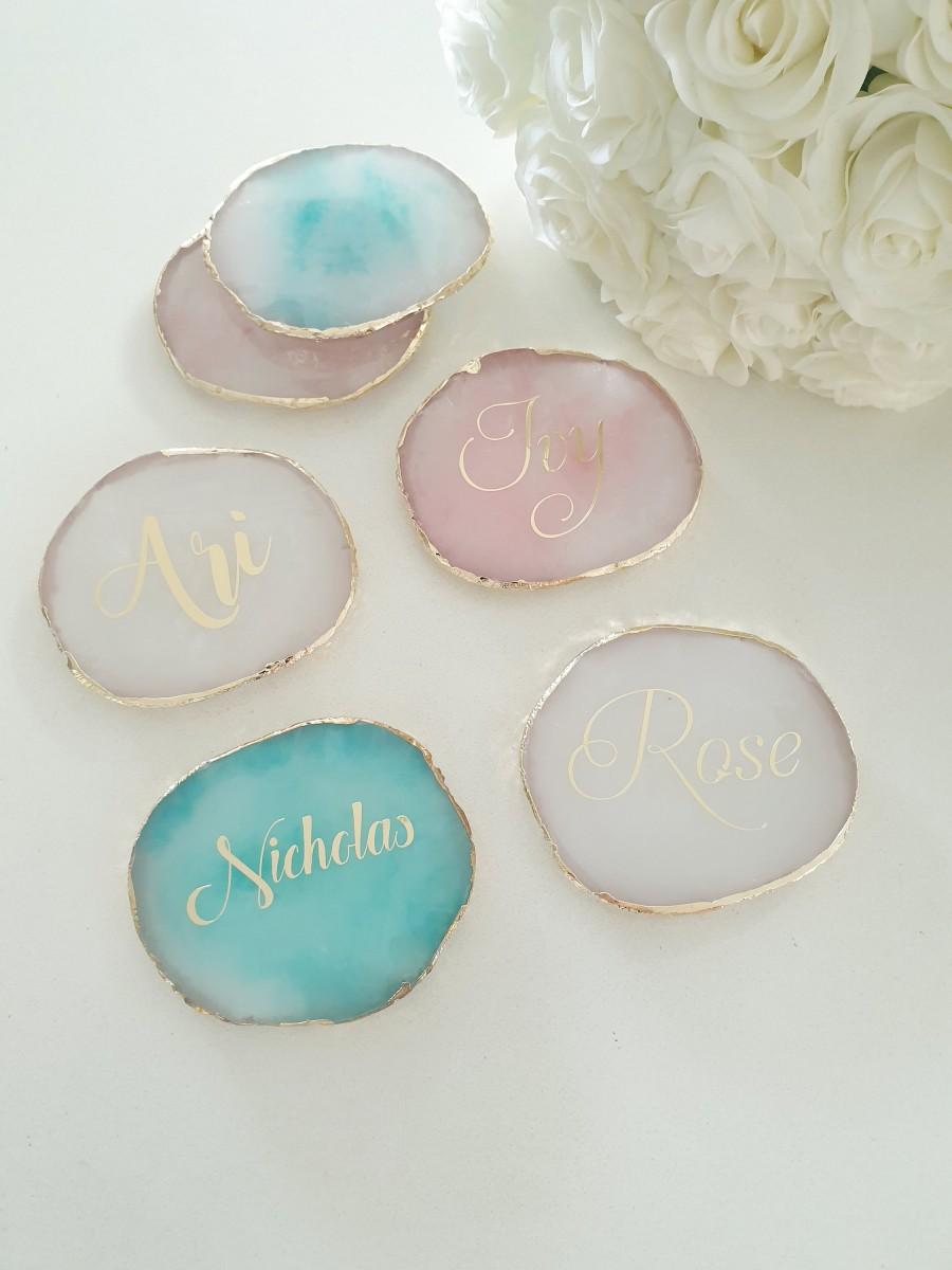 Wedding - Personalised Agate Look Coasters or Place Cards