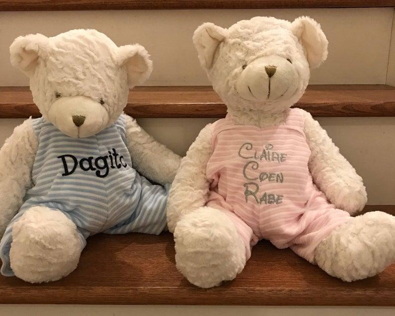 Wedding - Personalized Plush Bear Monogram Baby Animal Baby Shower Gift Light Blue or Baby Pink Teddy Bear Nursery Decor Baby Boy or Baby Girl Gifts