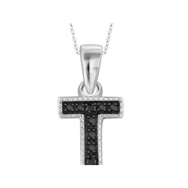 Mariage - 0.3ct Accent “T” Initial Black Diamond Pendant In White Gold
