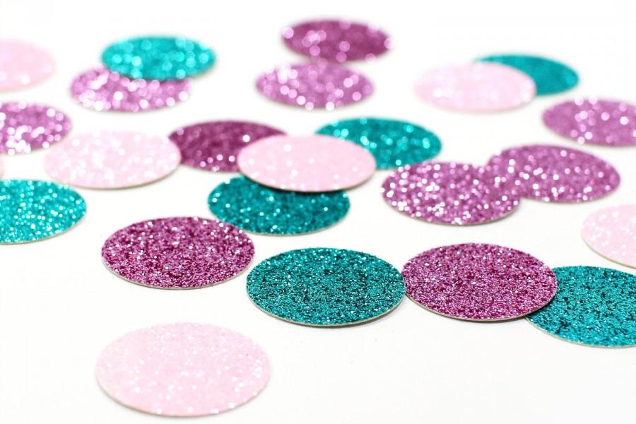 Hochzeit - Light Pink + Lavender + Aqua Glitter Confetti - 1" - Wedding. Bachelorette Party. Bridal Shower. Baby Shower. Unicorn Party. First Birthday.
