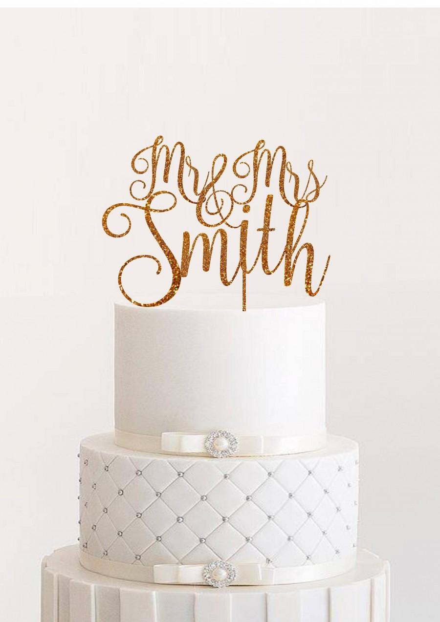 Mariage - Personalised Wedding Cake Topper Custom Mr and Mrs Cake Topper Last Name Calligraphy Rose Gold Surname Wedding Cake Topper