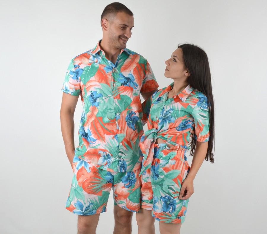 Wedding - Couple Matching Hawaiian Shirts, Couple Outfits, Hawaiian Dress, Summer Shirt Shorts Colorful Honeymoon Girlfriend Boyfriend Gift Hawaii
