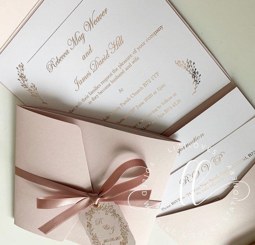 Mariage - Foil pocket fold wedding invitation real foil gold silver rose gold