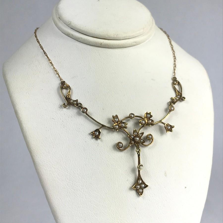 Hochzeit - Edwardian Seed Pearl Gold Necklace