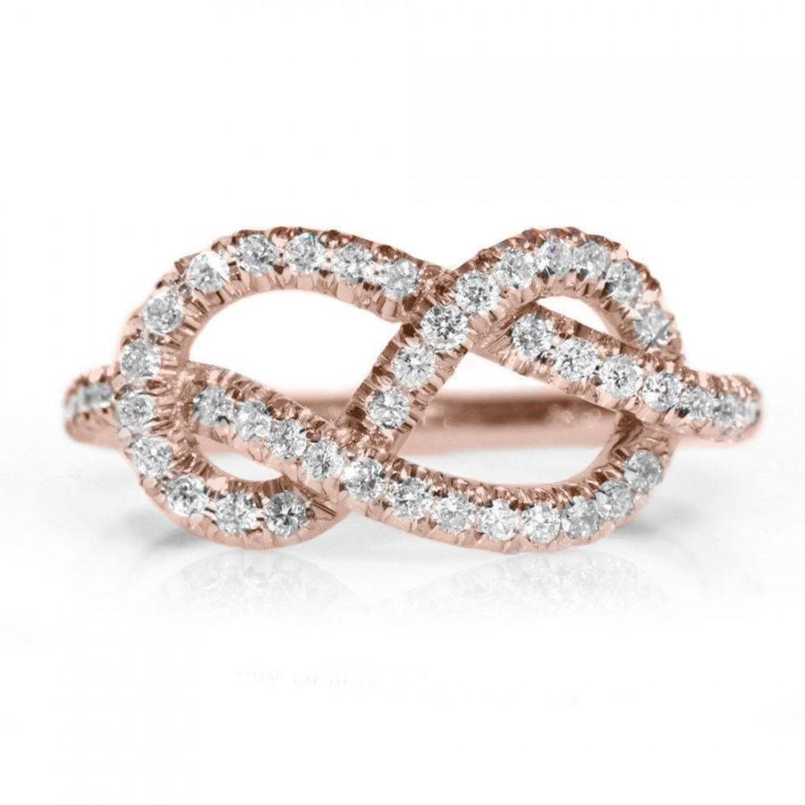 زفاف - Rose Gold Engagement Ring, Cluster Ring, Unique Pave Diamond Ring, Infinity Knot Ring, Gold Ring, Art Deco Engagement Ring