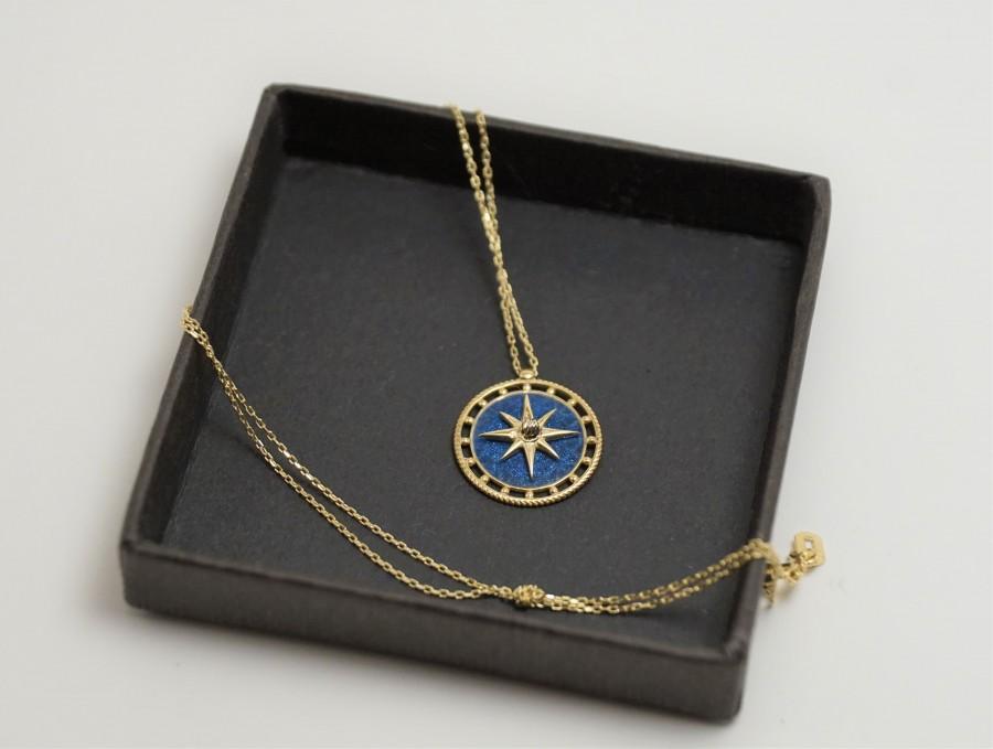 زفاف - Pole Star Necklace, 14k Solid Gold