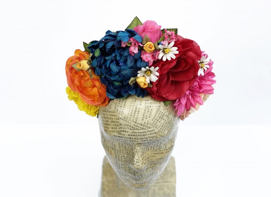زفاف - Frida Flower Crown, Mexican Headpiece, Kahlo, Day of the Dead Floral Crown, Costume, La Catrina, Fiesta, Huipil Headband, Cornona de Flores