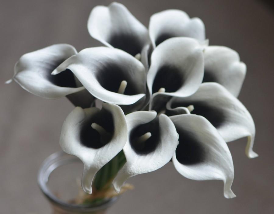 زفاف - 10 Black Picasso Calla Lilies Real Touch Flowers DIY Silk Wedding Bouquets, Centerpieces, Wedding Decorations