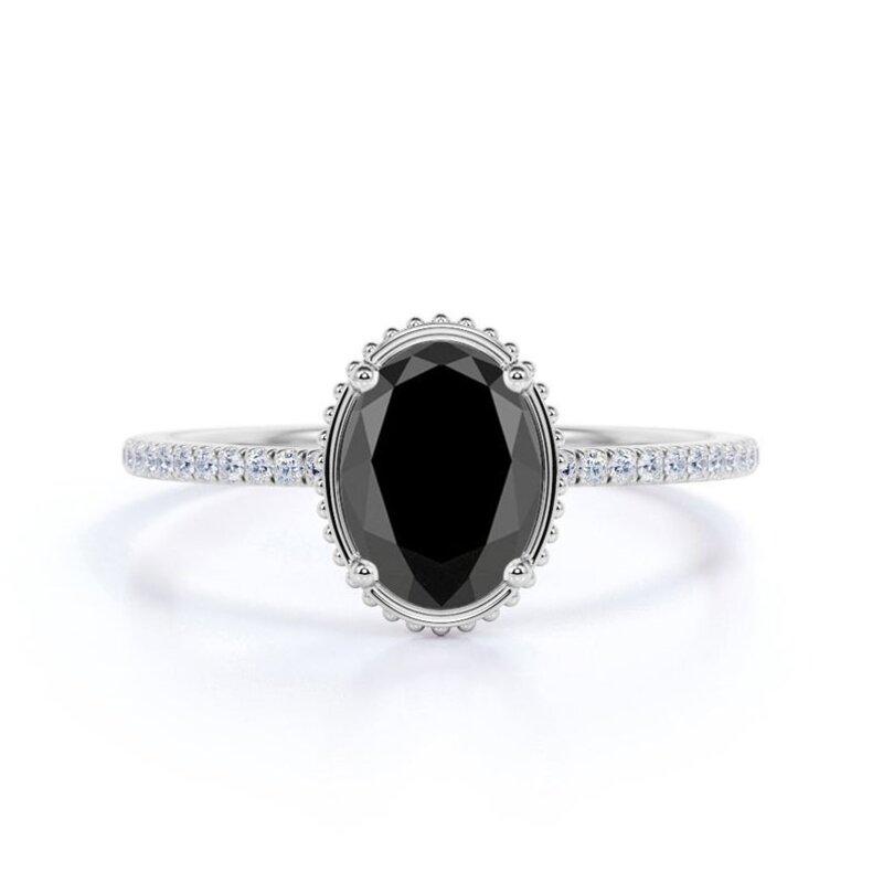 زفاف - Attractive 1.50 Carat Black And White Diamond Halo Ring