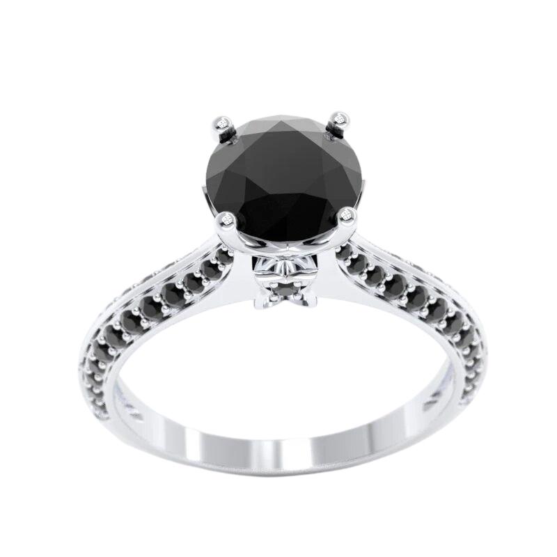 Wedding - Beautiful 2.5 Carat Black Diamond Ring In 14k White Gold