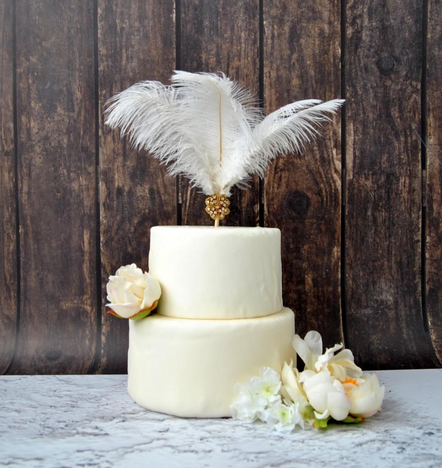 Mariage - Gold Feather Cake Topper Great Gatsby 1920s Customized Wedding Cake Topper Personalized Cake Topper for Wedding Ostrich  Cake Topper