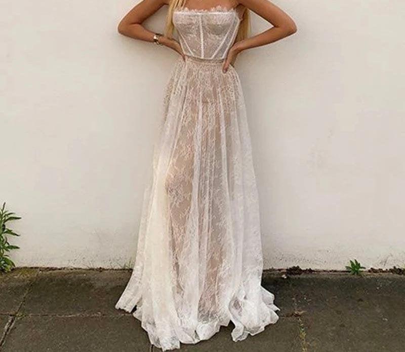 زفاف - White Lace Summer Maxi Dress