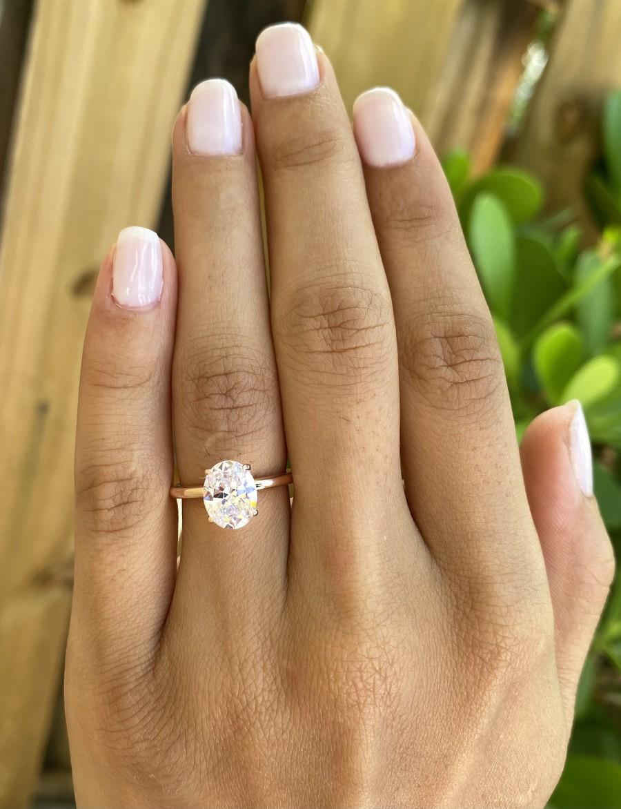 Wedding - Rose Gold Oval Engagement Ring. 2 Ct Solitaire Ring. Anniversary Ring. Promise Ring Oval Wedding Ring. Classic 2 Ct Rose Gold Solitaire Ring