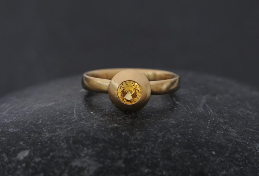 زفاف - Yellow Sapphire Engagement Ring - 18K Gold Sapphire Ring - Solitaire Sapphire Engagement Ring - Brilliant Cut Sapphire Ring - US Size 7.5