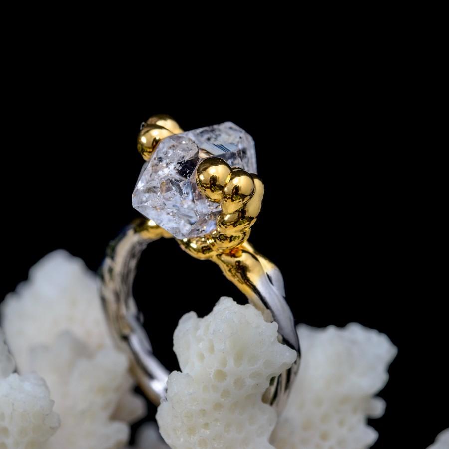 زفاف - Stone Jewelry: boho crystal ring with Raw Natural Herkimer Diamond plated silver - unique gift for her