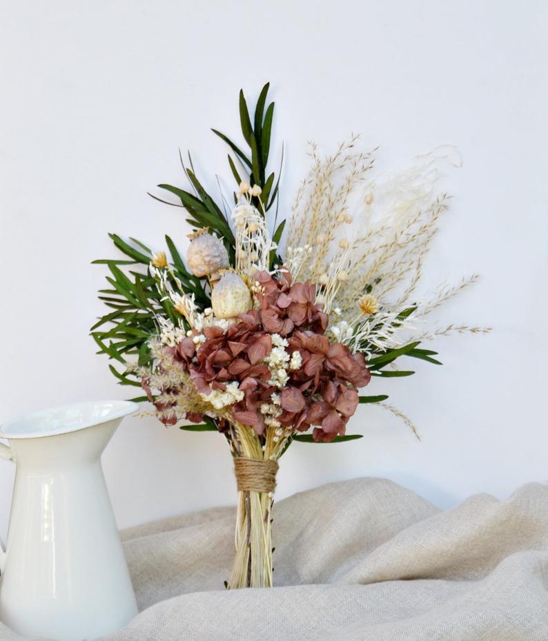 Wedding - Red Garnet Bouquet/ Pampas Dry Flowers Bouquet/ Preserved Eucalyptus Bouquet/ Home Decor Flowers Arrangement/ Dried Flowers Centerpiece.