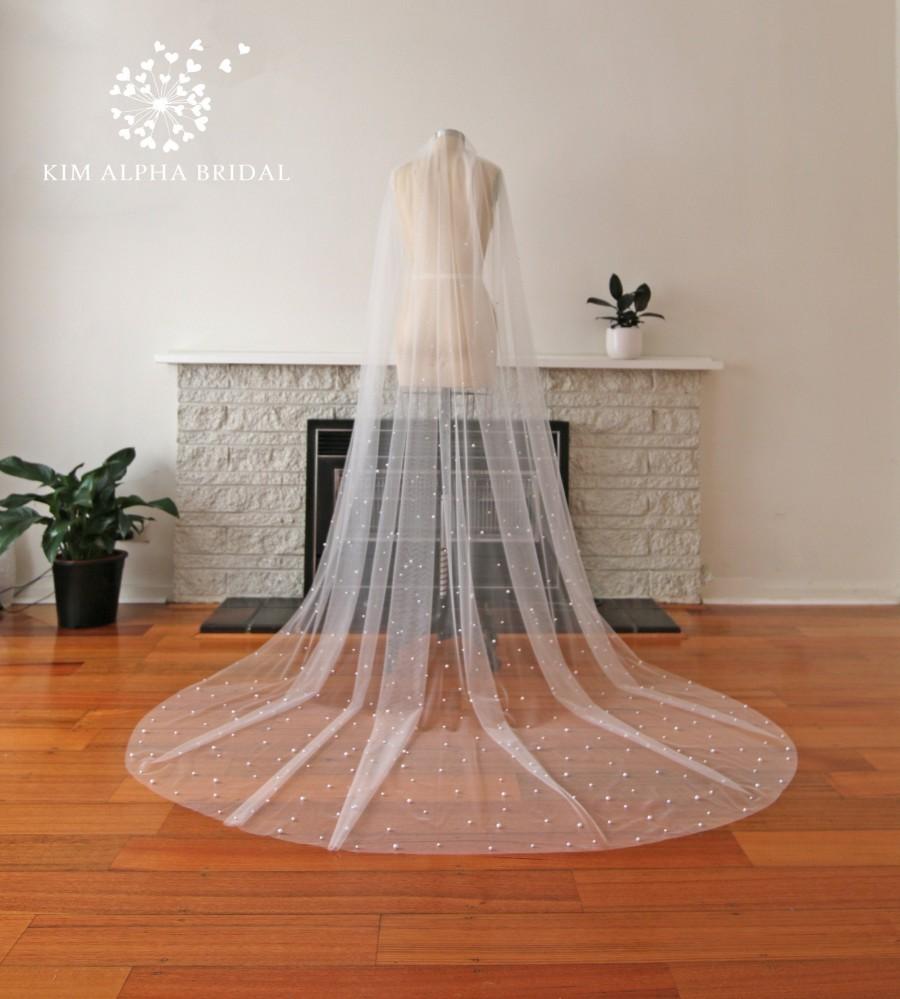 Свадьба - MILLA Pearl veil, long veil, cathedral veil, chapel veil, floor veil, wedding veil, bridal veil, handmade veil, custom veil.