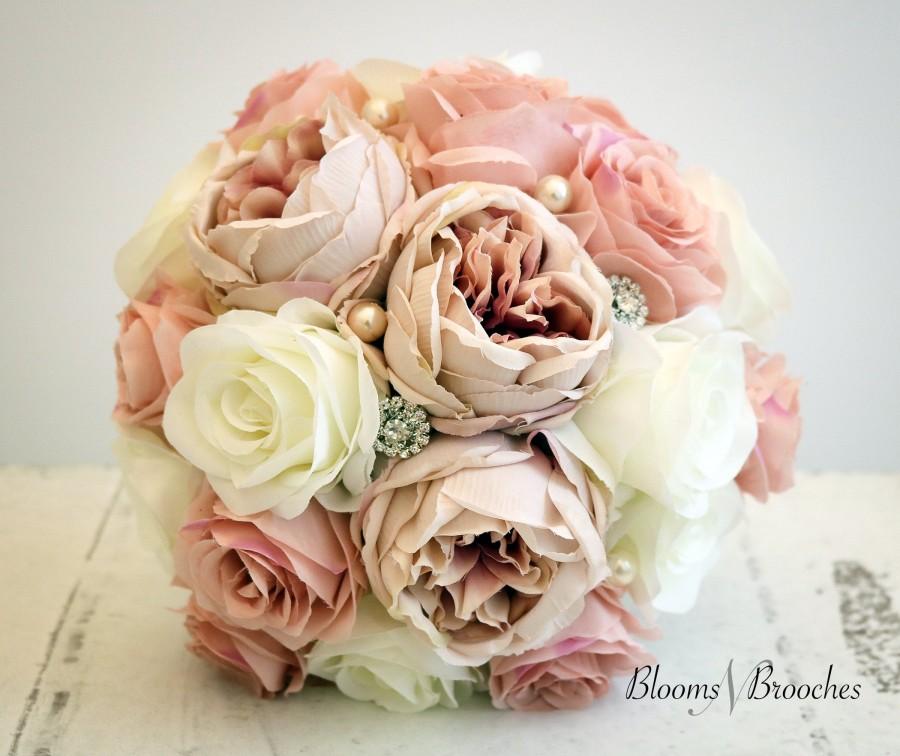 Hochzeit - Blush and Ivory Wedding Bouquet, Wedding Flowers, Bridesmaid Bouquets, Corsage, bridal Flower Package