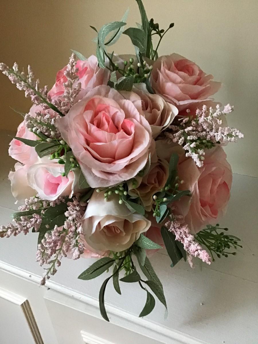 زفاف - The “Leah” Pink Rose And HeatherWedding  Bridal Bouquet
