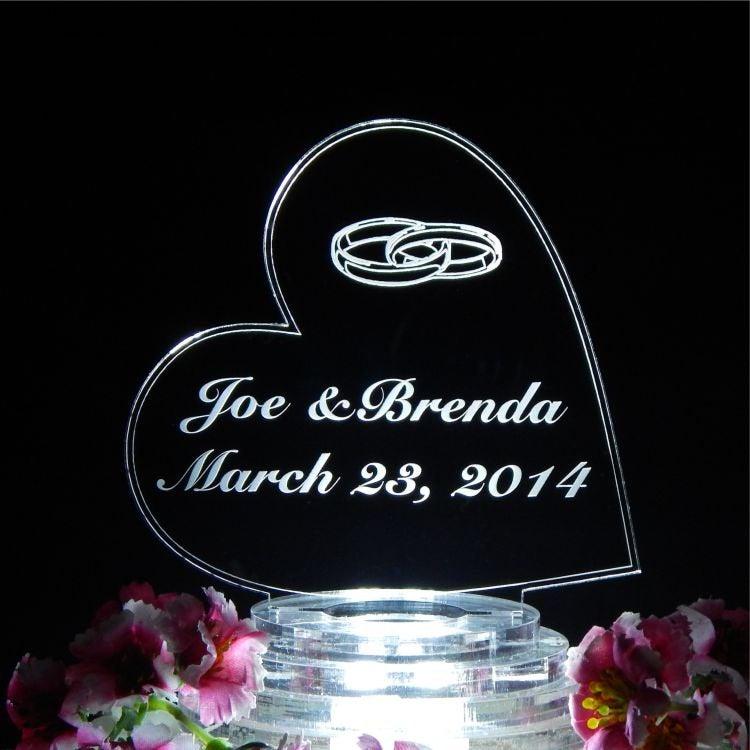 Свадьба - Side Heart Lighted Wedding Cake Topper Acrylic Laser Engraved Custom LED
