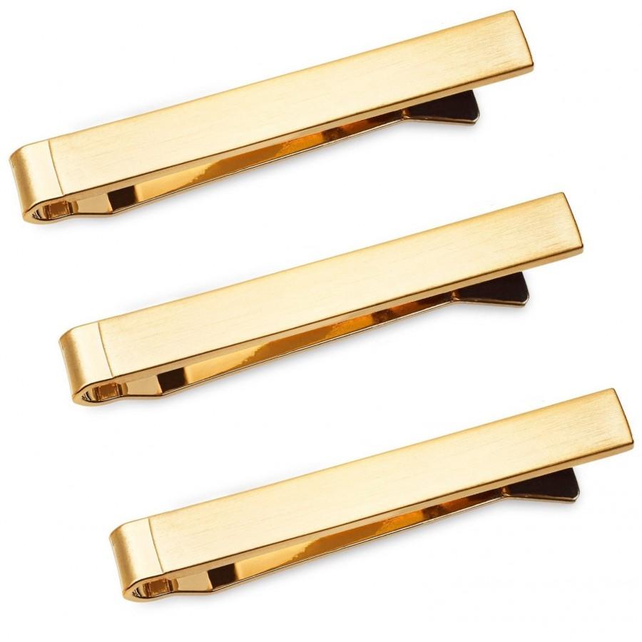 Mariage - Groomsmen Wedding Tie Clips Tie Bars  1.5 Inch Long Brushed Finish Gold Silver Black Colors - Choose Quantity on Size of Wedding Party