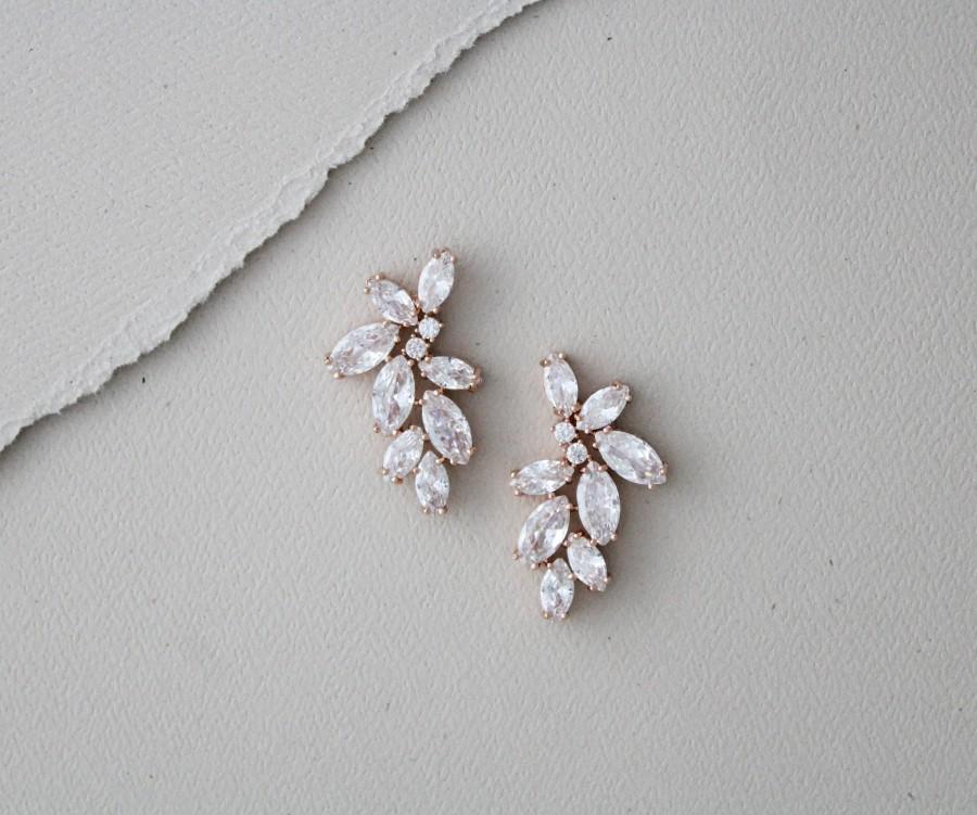 Mariage - Rose gold earrings Bridal jewelry CZ Bridal stud earrings Rose gold Bridesmaid earrings Crystal Wedding earrings Bridesmaid gift