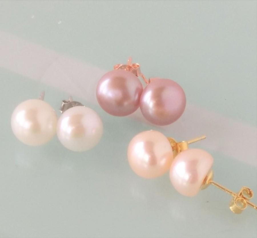 زفاف - Freshwater Pearl Stud Earrings – Silver/Gold/Rose Gold – AAA Pearls