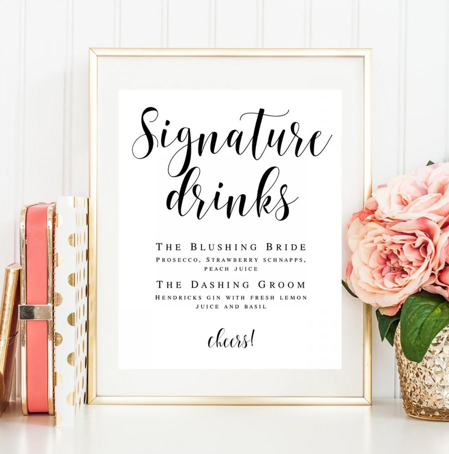 Hochzeit - Signature drink sign download Editable template Wedding template Signature cocktail sign Wedding drink menu template Menu board sign #vm31