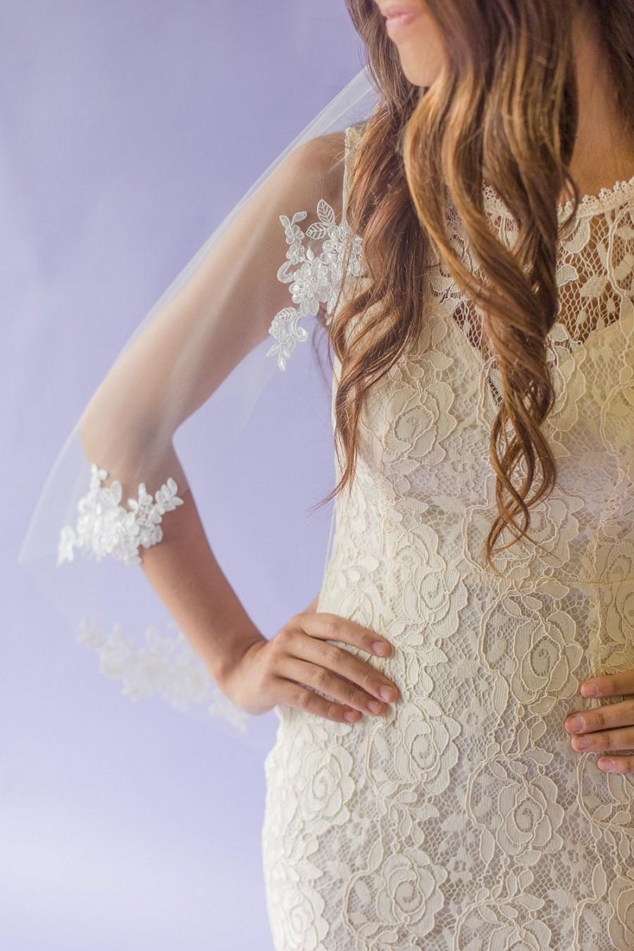 Wedding - Wedding Veil w/ Beaded Lace Appliques
