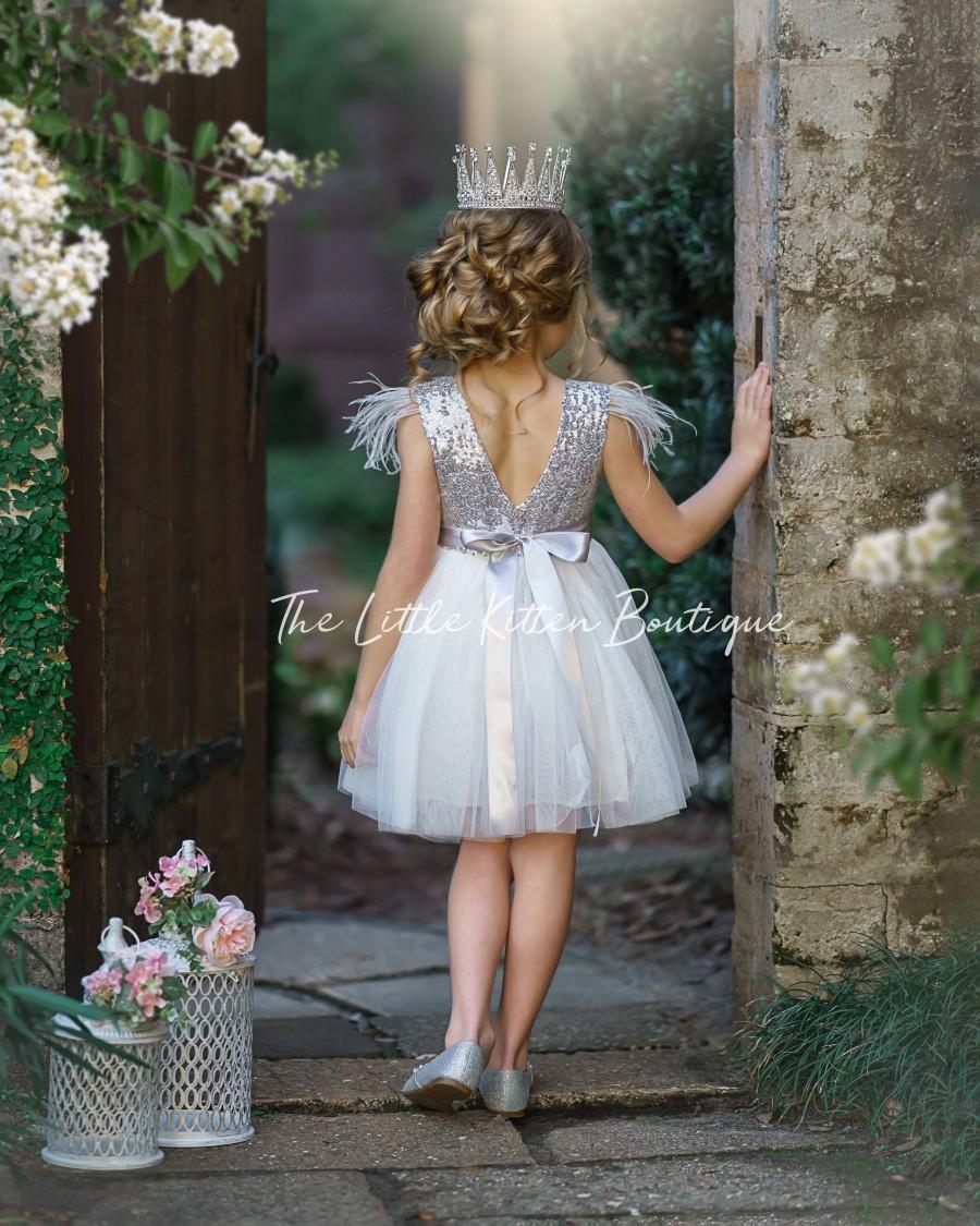 Mariage - flower girl dress, blush flower girl dress, flower girl dresses, silver flower girl dress, princess dress, girls special occasion dress
