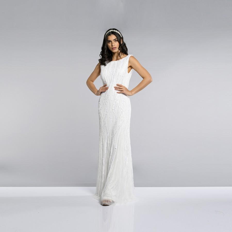 Hochzeit - Catherine Cowl Back White Wedding Dress 20s Great Gatsby Art Deco Downton Abbey Bridesmaid Wedding reception Bridal shower