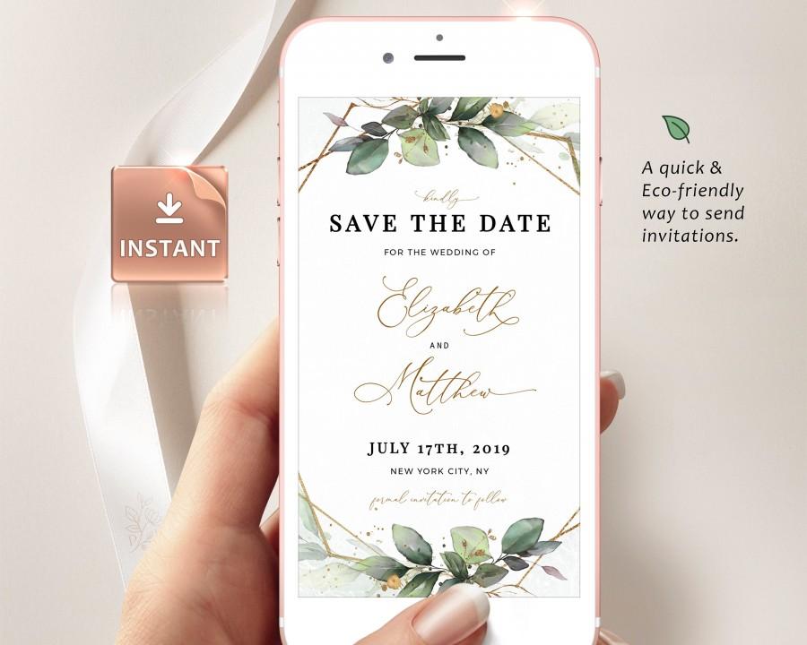 Wedding - CLEO - Boho Save the Date Evite, Smartphone Electronic Invitation, Greenery Digital Template, Save Our Date Evite, Editable Instant Download