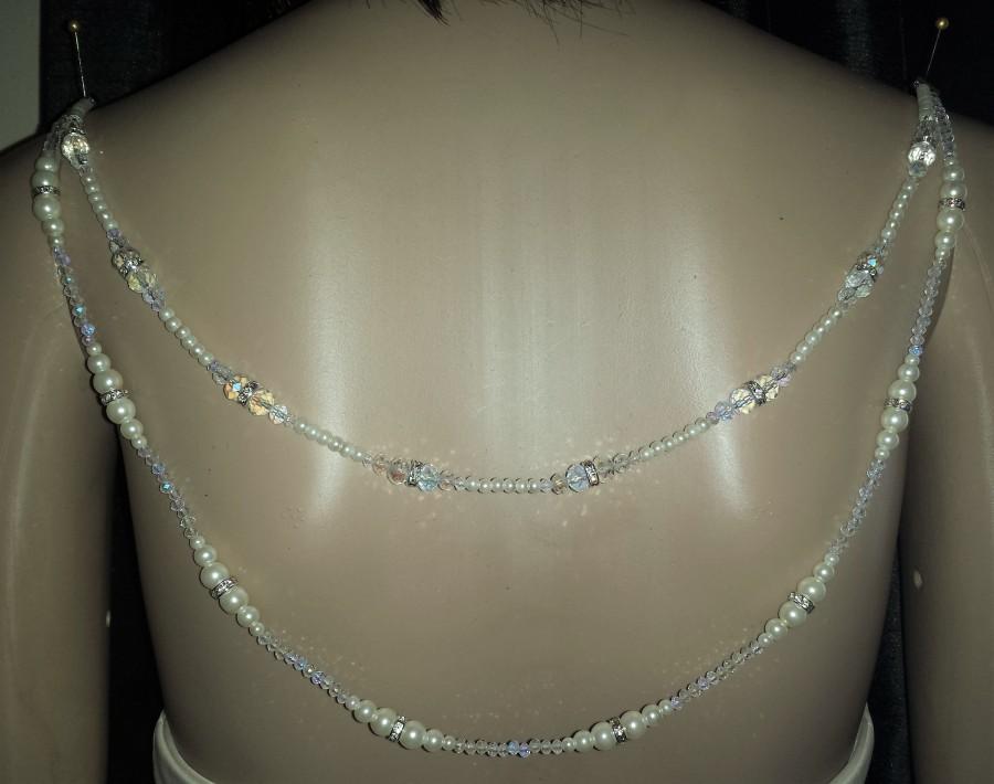 زفاف - Bridal Veil Back drape chain for open low back wedding dress Back Necklace Crystals, Pearls, Diamante's. Jewellery backless dress 17"/22" 2R