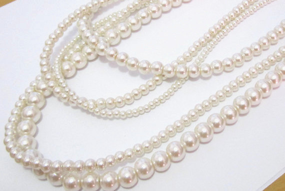 Mariage - Long Pearl Necklace, Chunky Boho Pearl Necklace, Multi Layered Pearls, Five 5 Strand Necklace, Statement Necklace, White or Ivory Pearls
