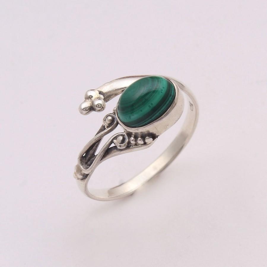 Wedding - Malachite gemstone ring, 925 sterling silver ring, Adjustable ring, Handmade ring, Meditation ring, Silver jewelry, Best Gift for her