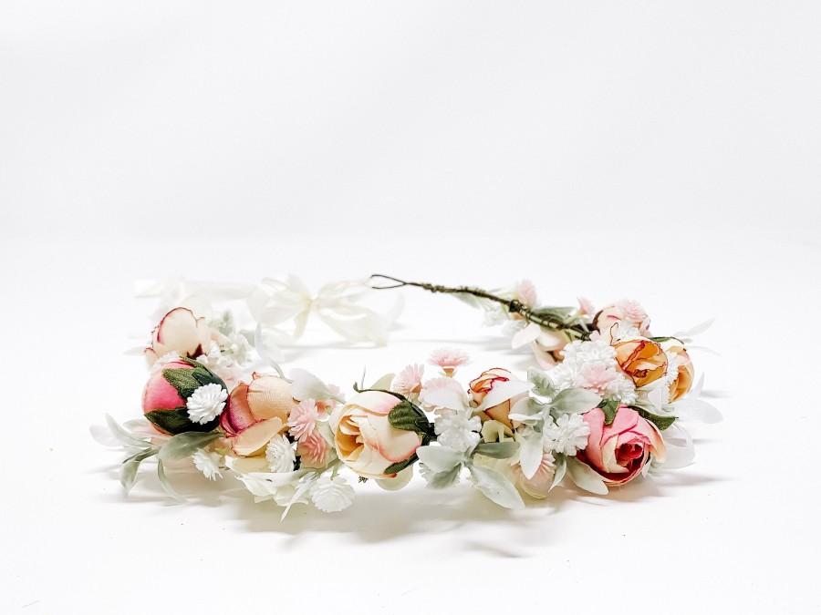 Mariage - Flower Crown - Bridal Flower Crown - Flower Girl - 1st Communion - Engagement Photos - Flower Crown - Style: MANDY