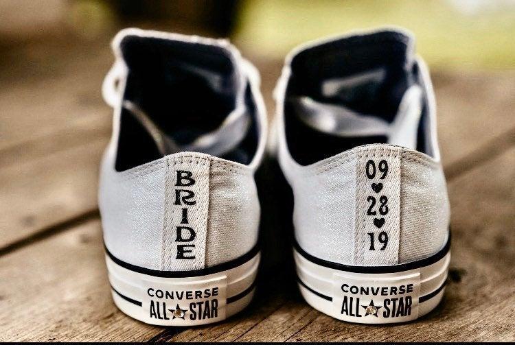 Wedding - Wedding Iron On Decals for rear seam of Converse Shoes. DIY Customize w/ Wedding Date, Mrs., Bride, Groom, or I Do. Bride & Groom Converese