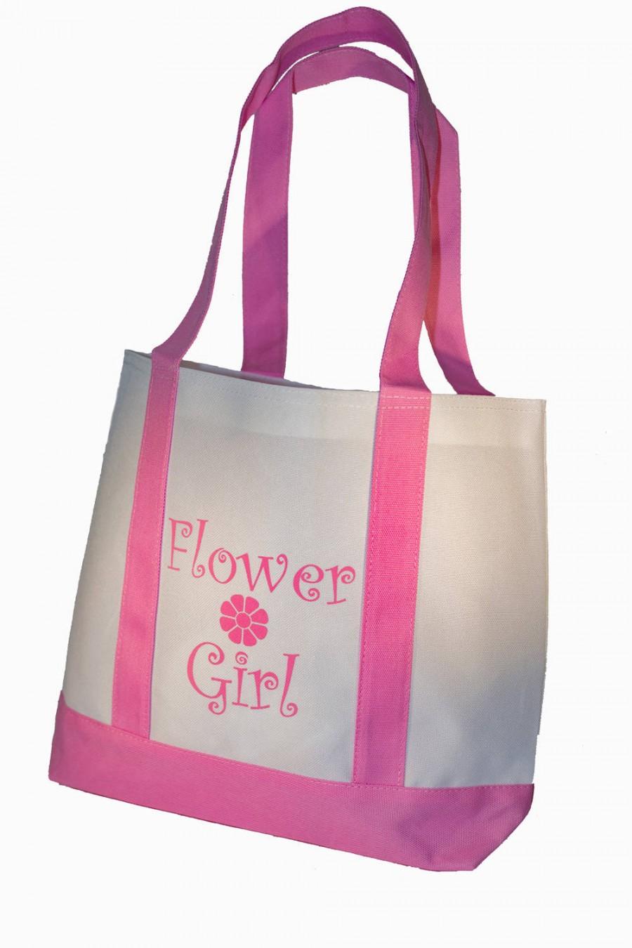 Wedding - Flower Girl Tote Bag with Pink Straps Wedding Flower Girl Gifts Free Shipping