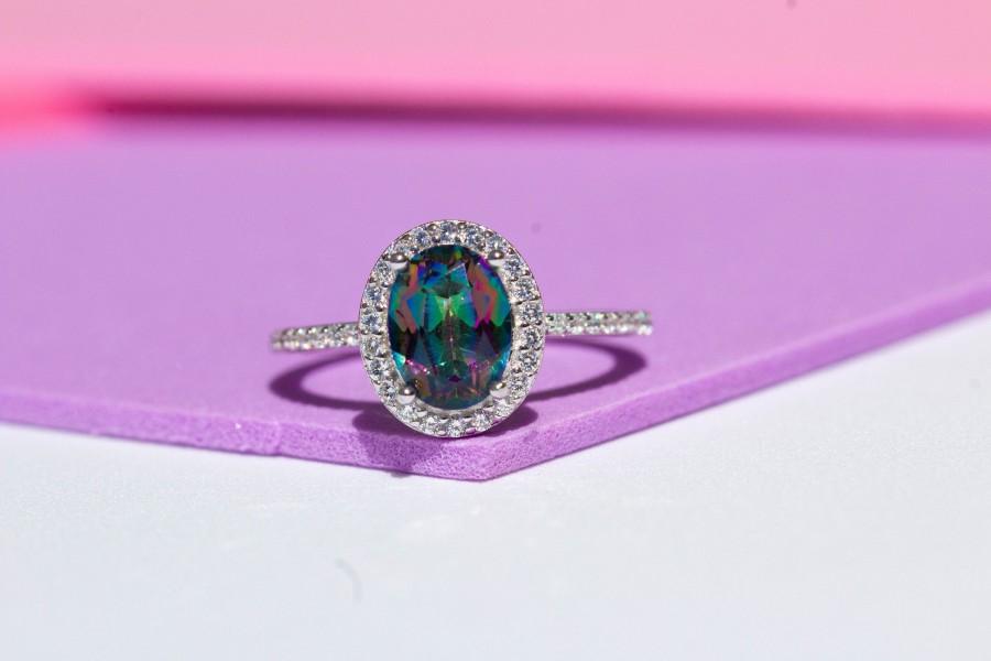Hochzeit - Oval Mystic Topaz Ring,Engagement, Sterling Silver, Rainbow Gemstone, Anniversary, Birthday, Valentines, Gift for Her